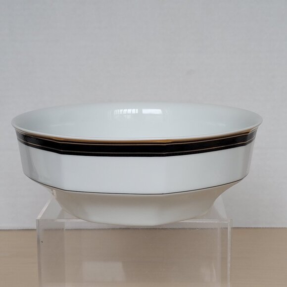 Christopher Stuart Black Dress Gold Black Rim Round White Serving Bowl 8 in - Picture 1 of 10